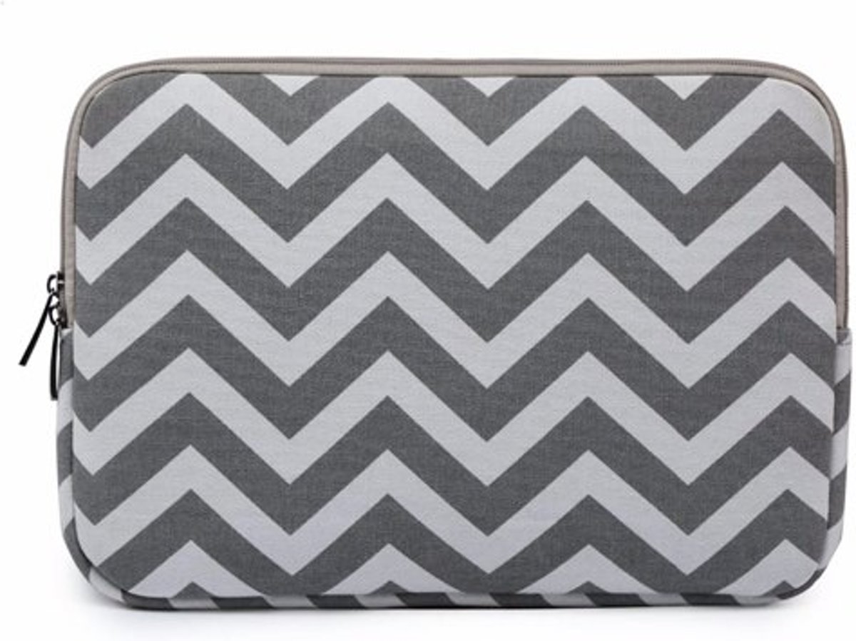 Luxe Laptophoes Print met Ritssluiting | Grijs Zigzag Patroon | 13 inch | Laptop Accessoires